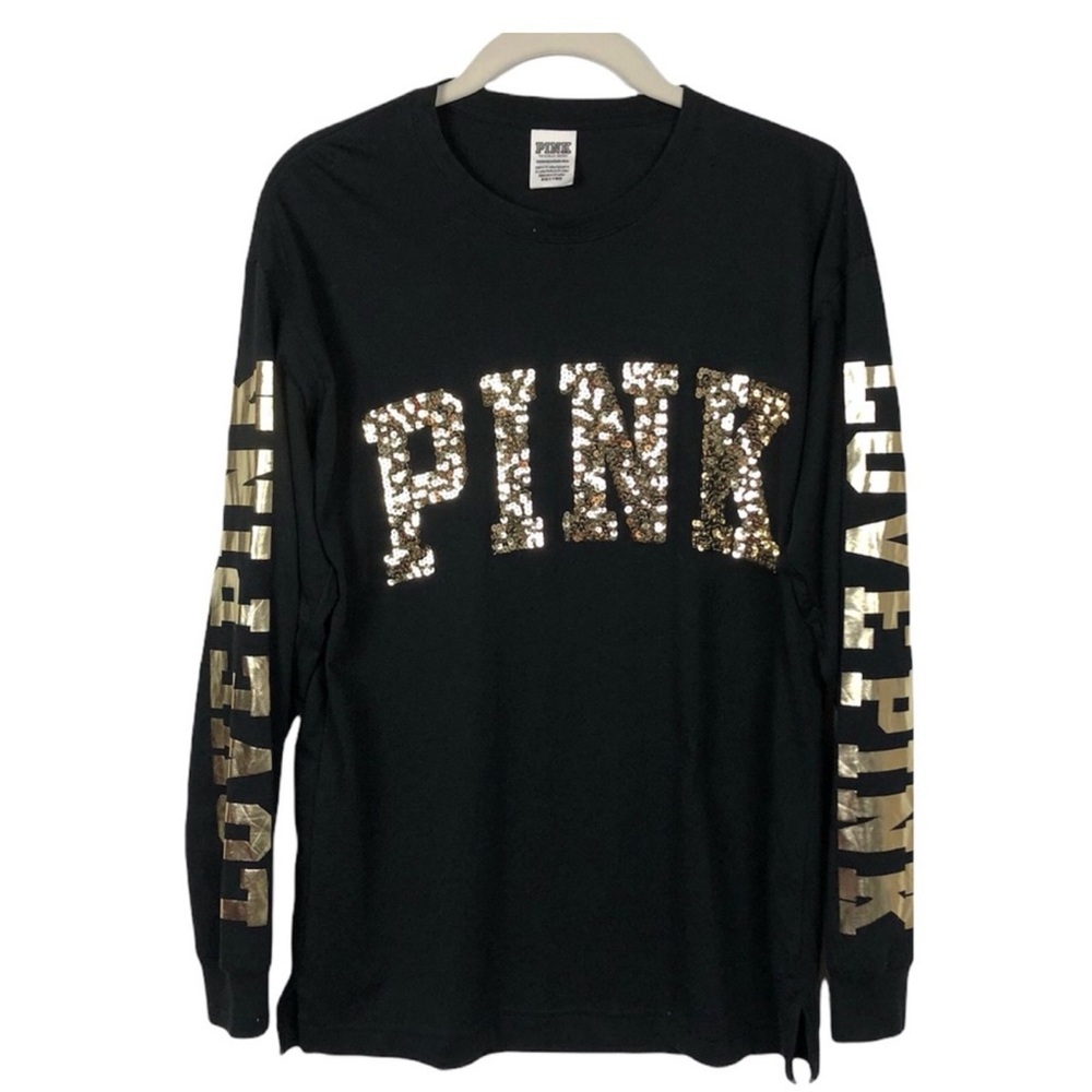 Victoria’s Secret | PINK Black Long Sleeve with Gold Sequin Logo
